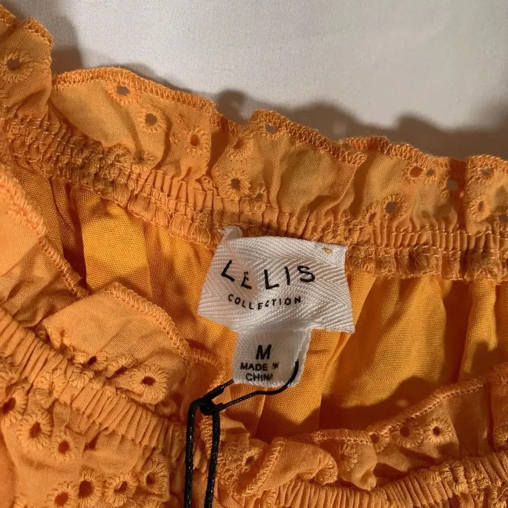 Le Lis Dress Women’s Medium Orange Eyelet Mini Dress NWT Cotton Blend - Picture 3 of 10